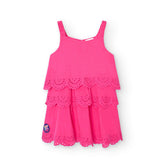 Vestido Volantes Bordado Fucsia